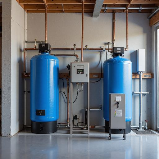Commercial grade water filtration system with large capacity and industrial design showing professional installation