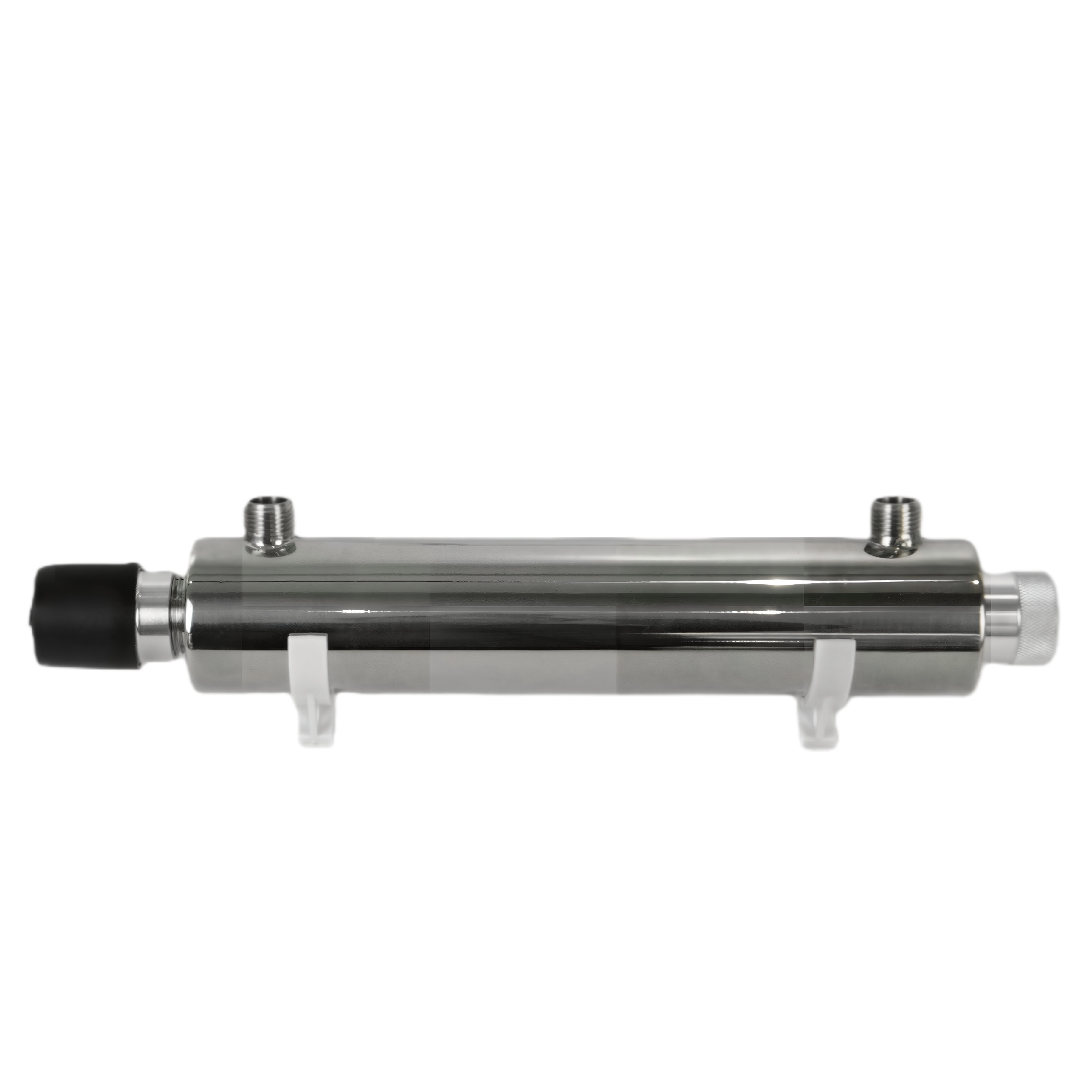 UV sterilization unit with clear quartz tube and LED indicators showing germicidal light technology